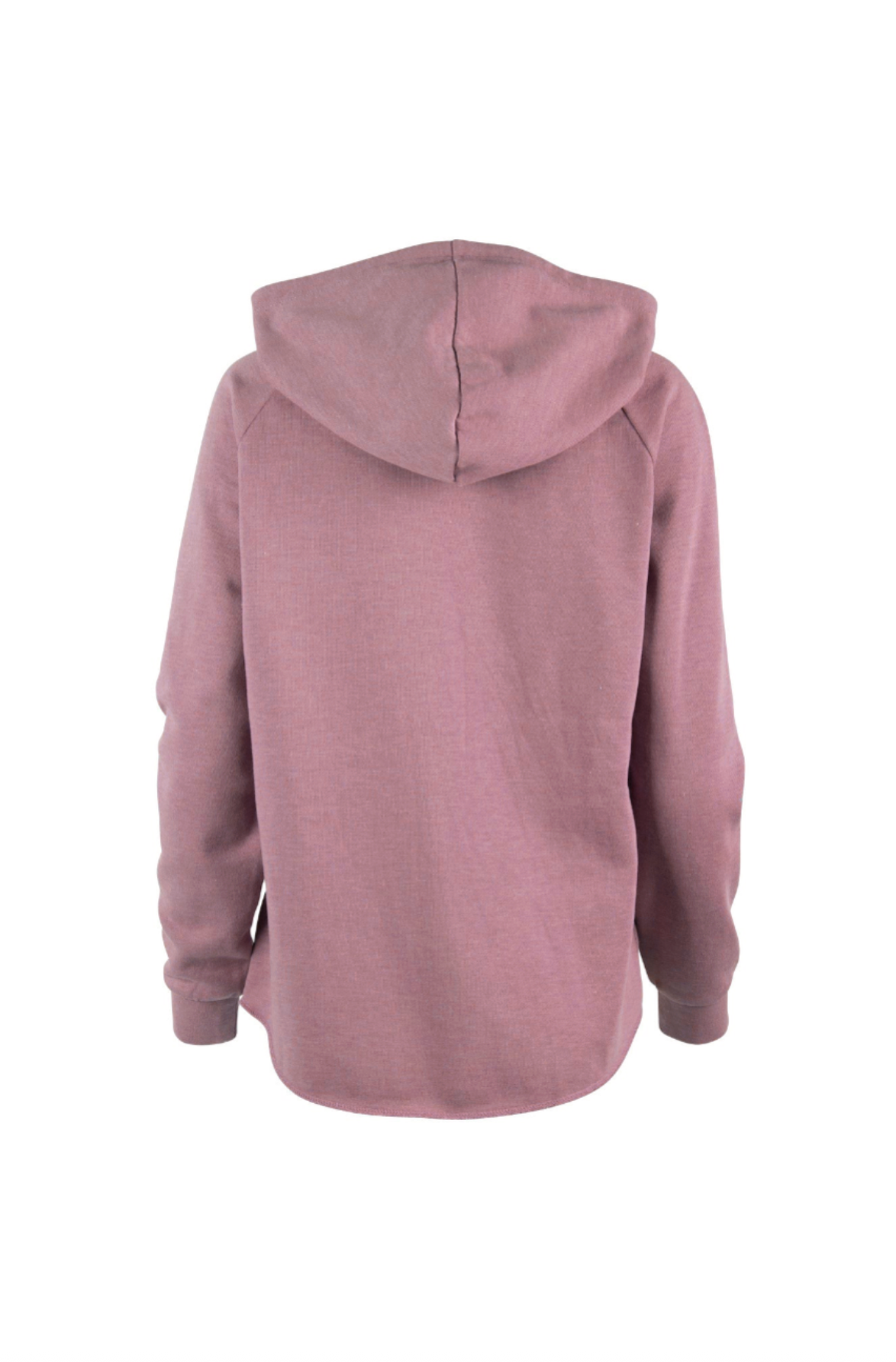 Back view of a pink hoodie on a white background