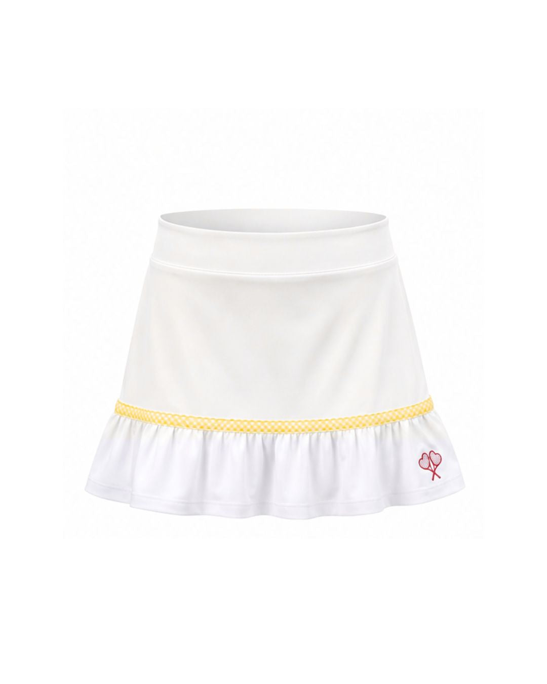White skirt with yellow trim on a white background