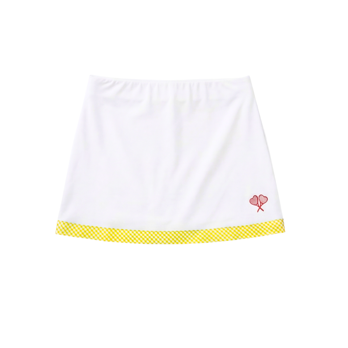 White skirt with yellow trim on a white background