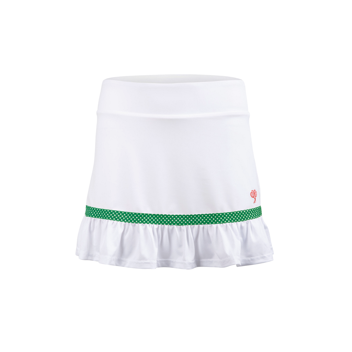 White skirt with green trim on a white background