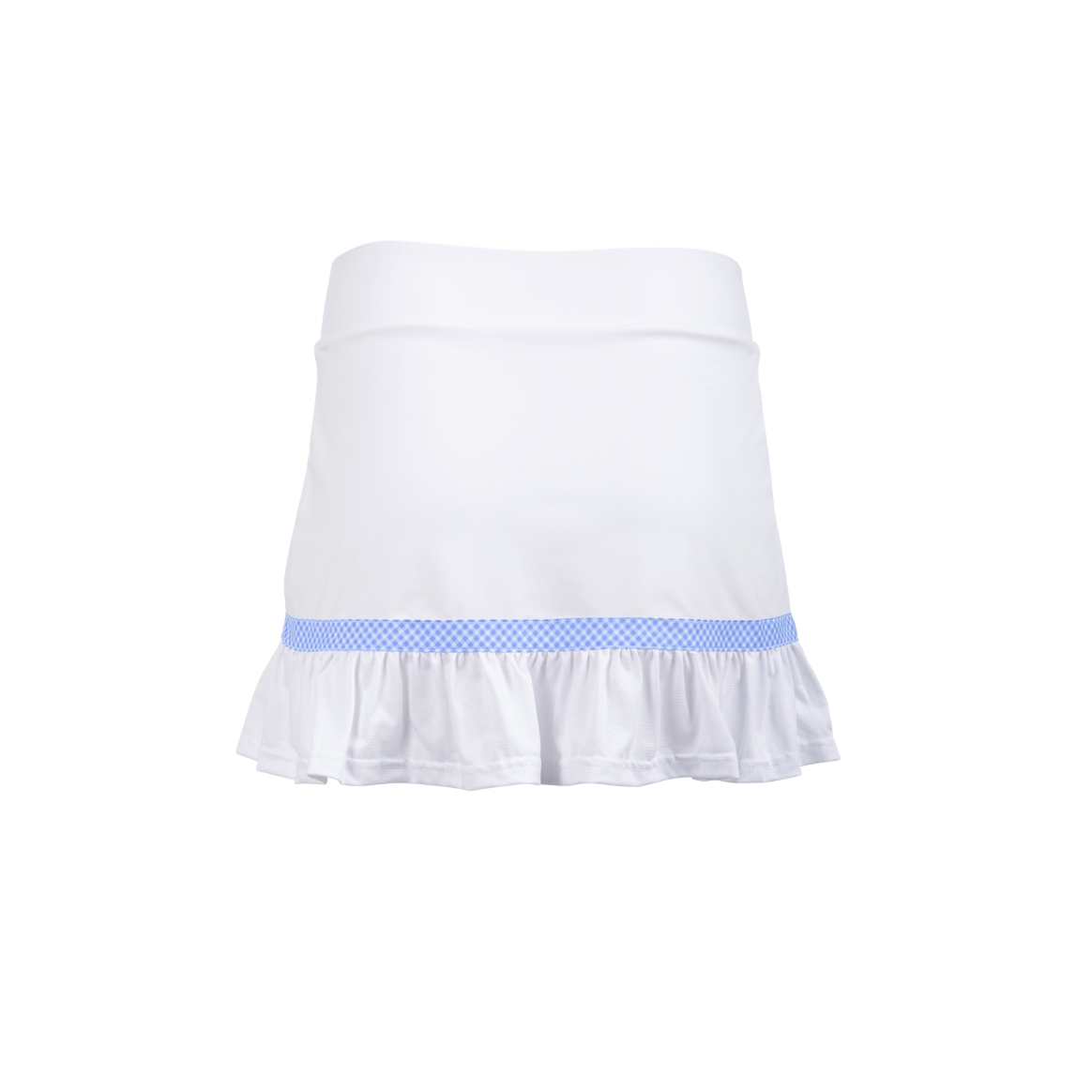 White skirt with a blue hem on a white background