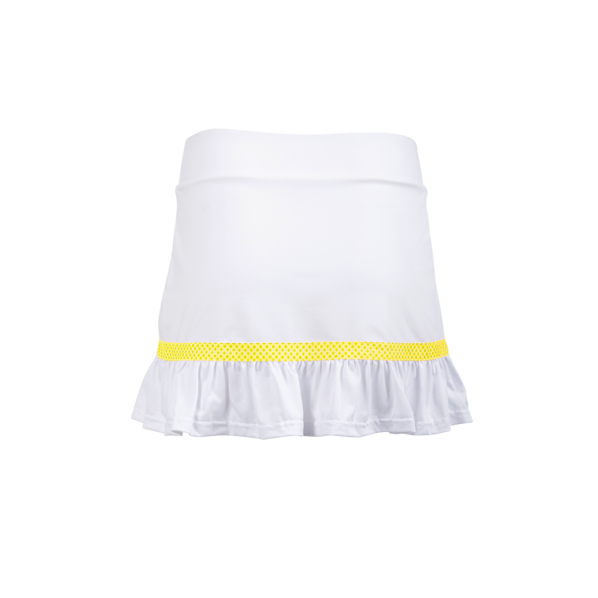 White skirt with a yellow waistband on a white background