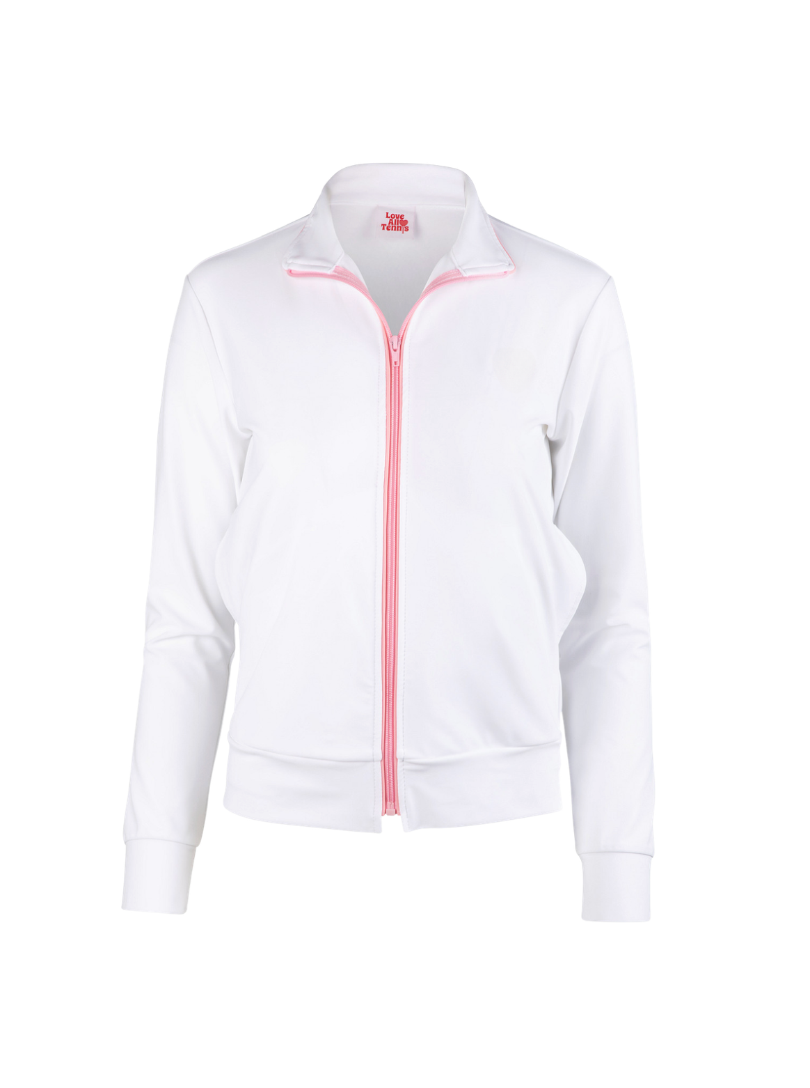 White jacket with pink zipper on a white background