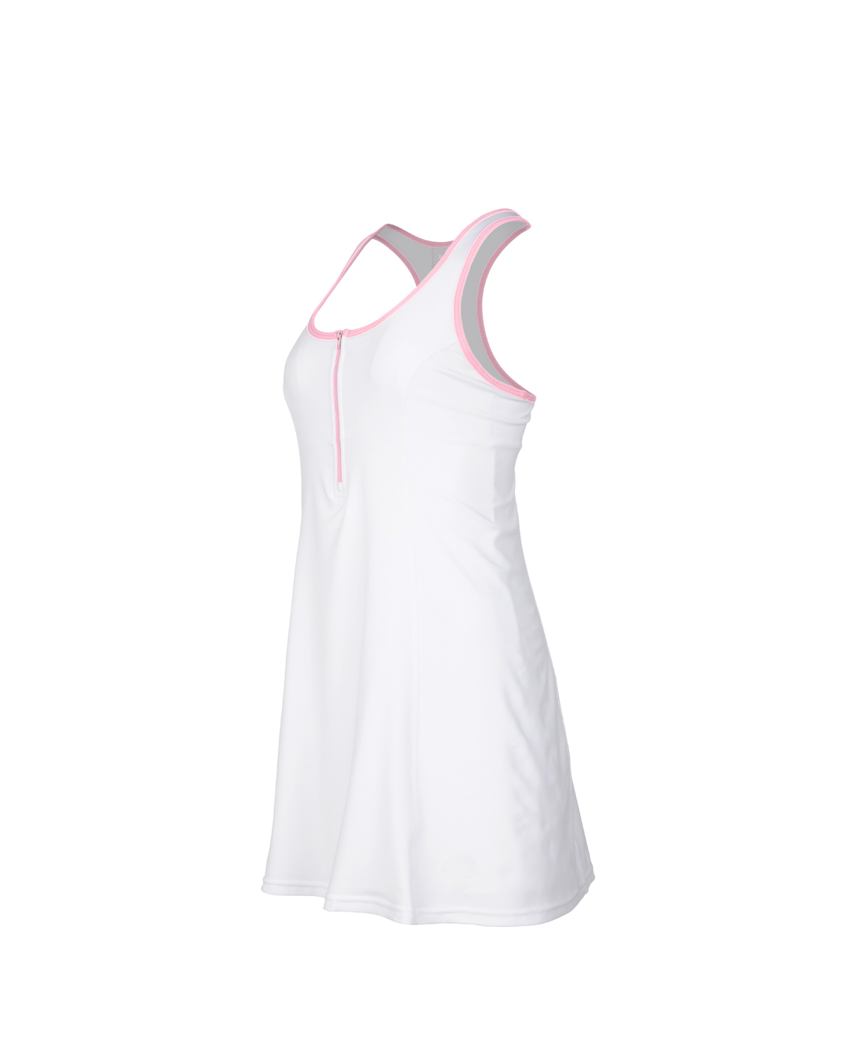 White tank dress with pink trim on a white background