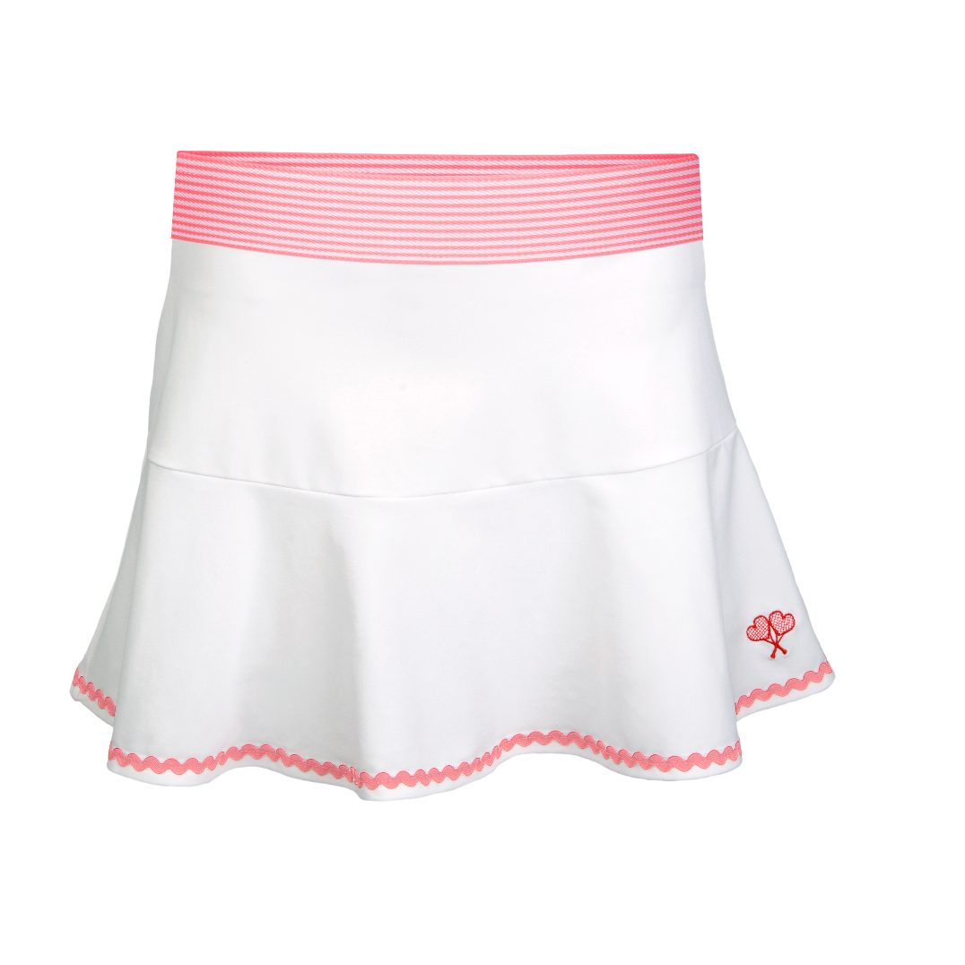 White skirt with pink trim on a white background