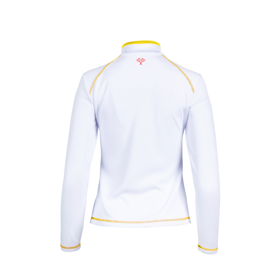 White jacket with yellow accents on a white background