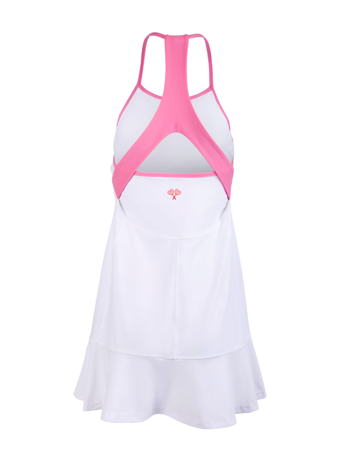 White tennis dress with pink straps on a white background