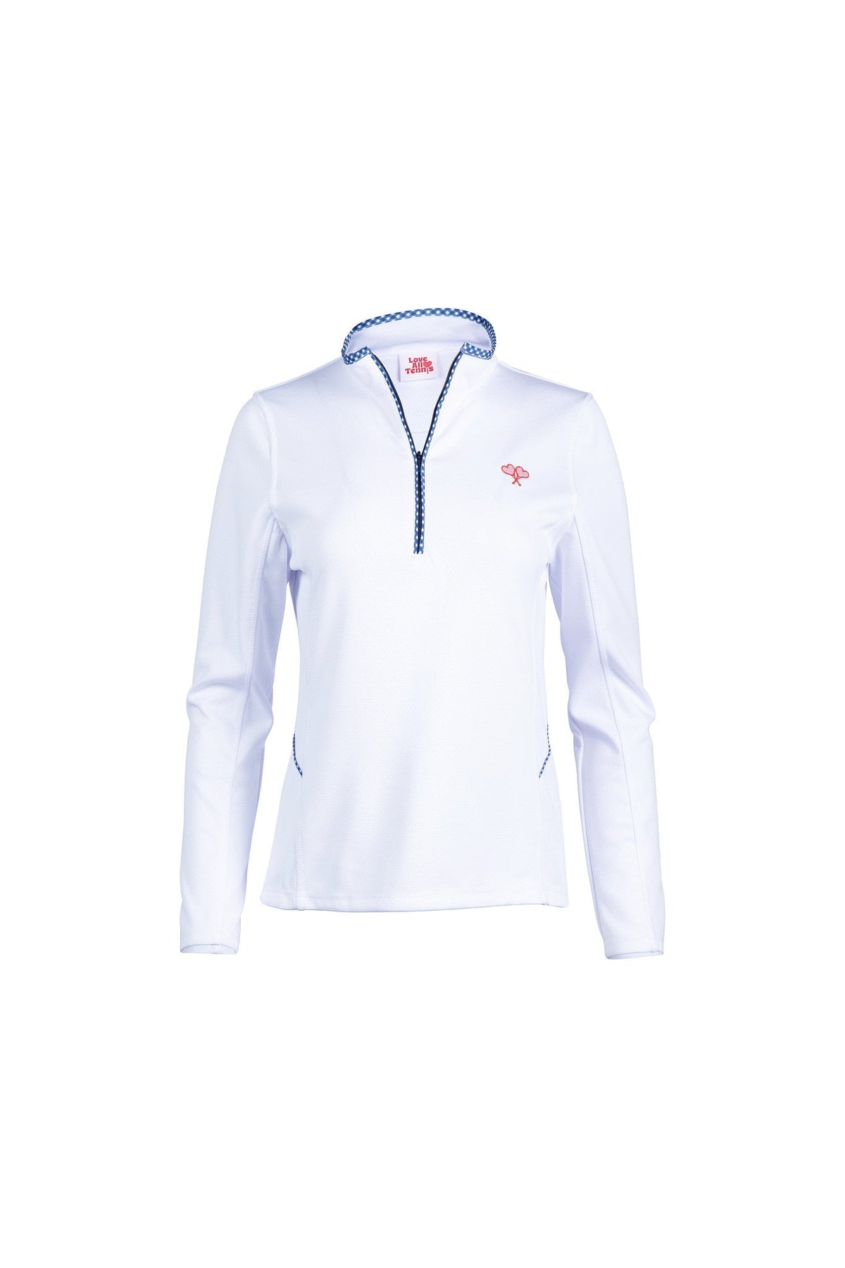 White long-sleeve shirt with a zipper on a white background