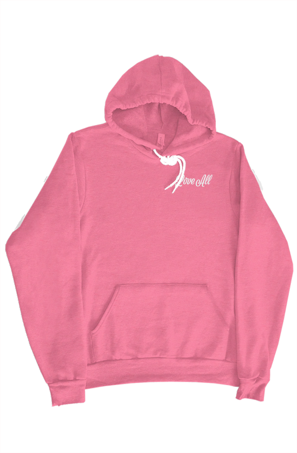 Pink hoodie with a logo on a white background