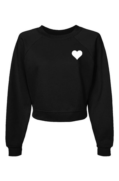 Black sweatshirt with a white heart design on a white background