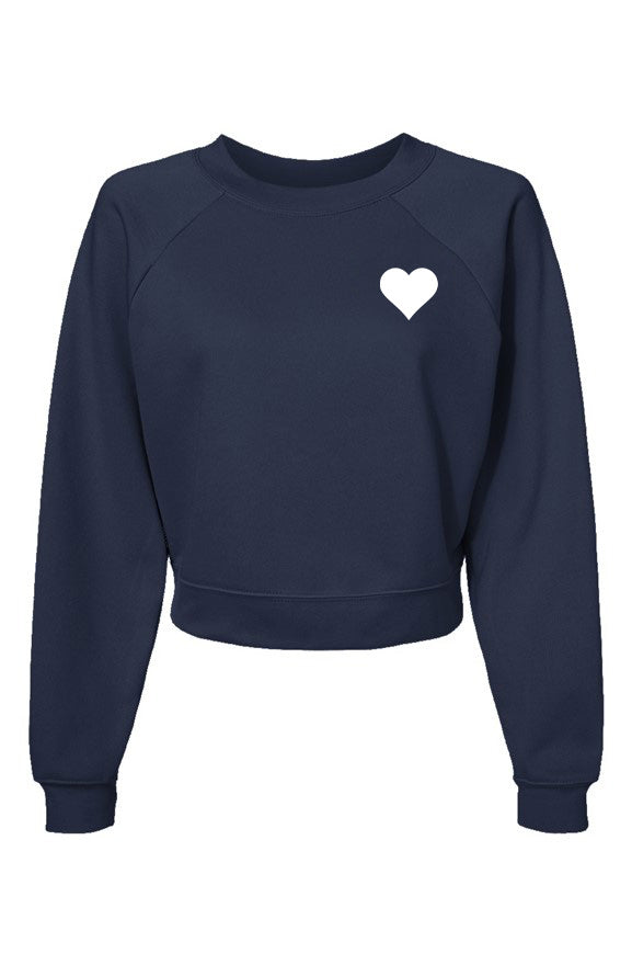Navy blue sweatshirt with a white heart on a white background