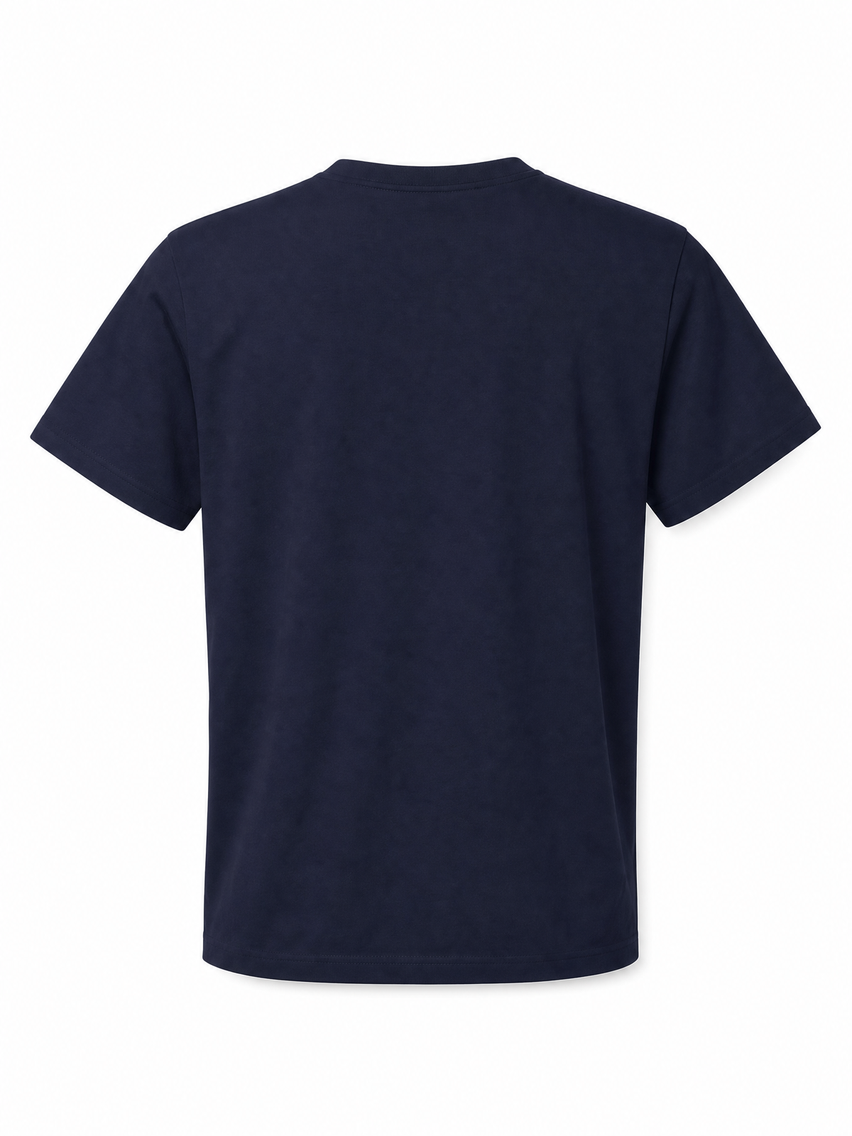 A navy blue short-sleeve crewneck t-shirt shown from the back, isolated on a white background.