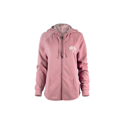 Pink hoodie with logo on a white background