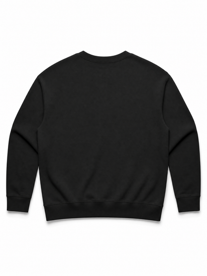 A black long-sleeve crewneck sweatshirt shown from the back, laid flat against a clean white background.