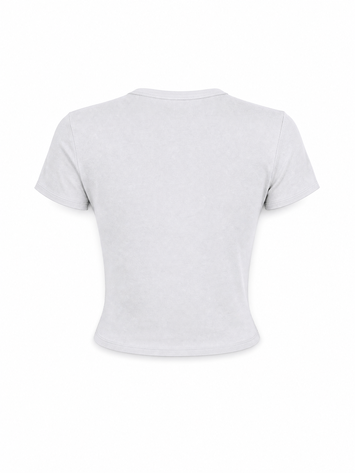 A white short-sleeve crop top shown from the back, displayed on a clean white background.