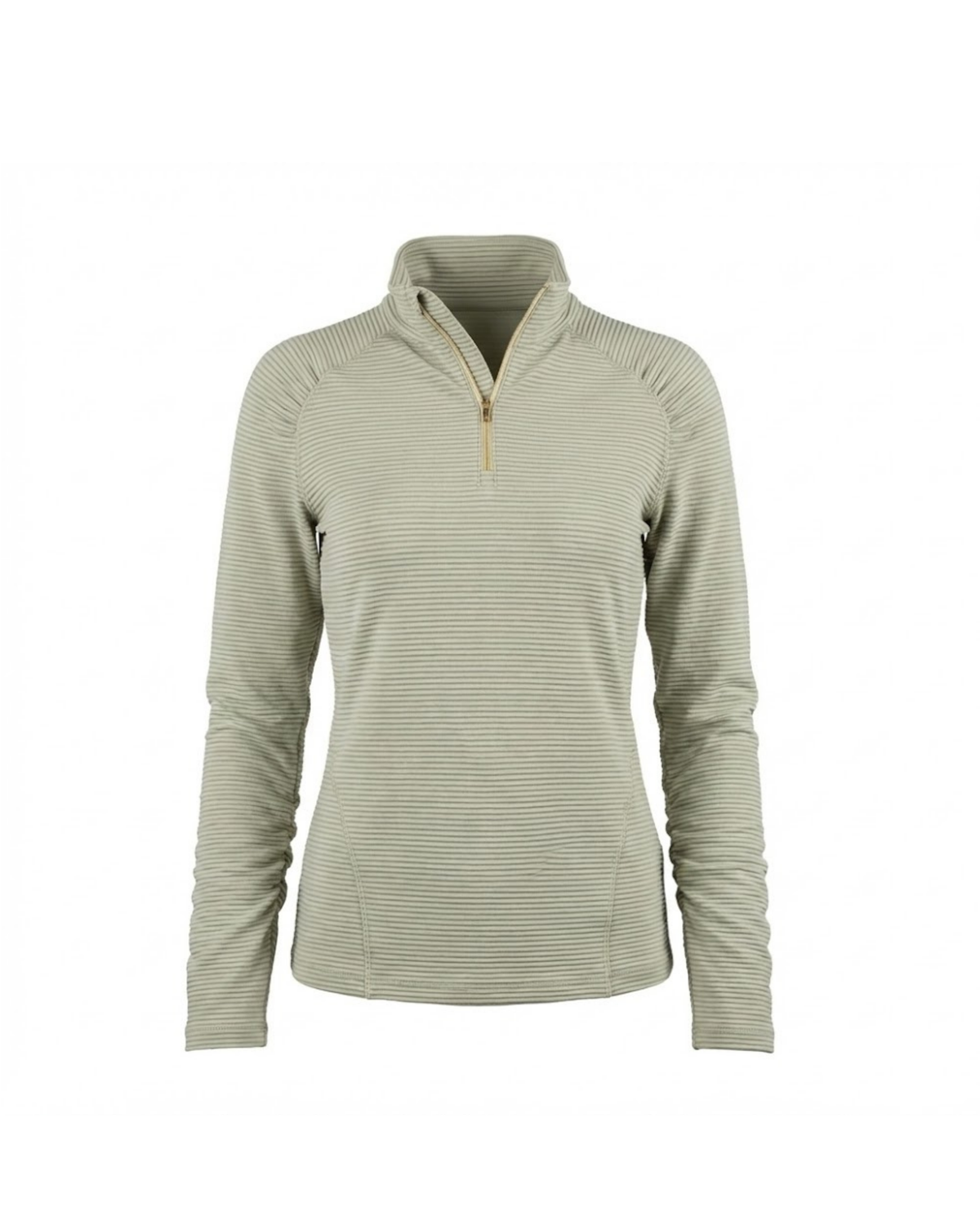 Beige long-sleeve shirt with a quarter zip on a white background