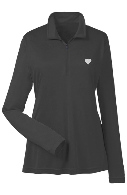 Black long-sleeve shirt with a heart logo on a white background