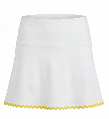 White skirt with yellow trim on a white background
