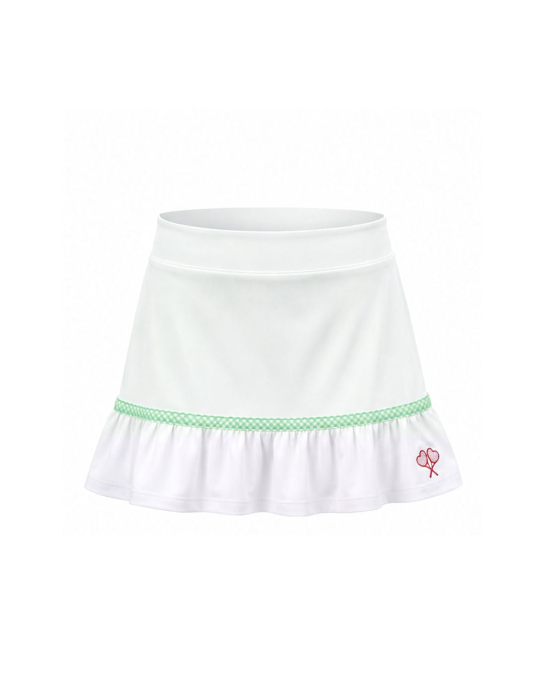 White skirt with green trim on a white background