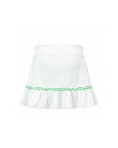 White skirt with a green waistband on a white background