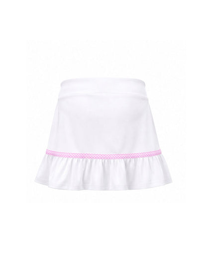 White skirt with pink trim on a white background