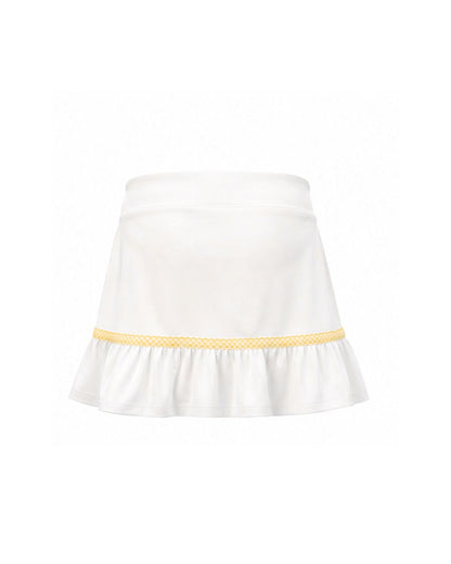 White skirt with a yellow waistband on a white background