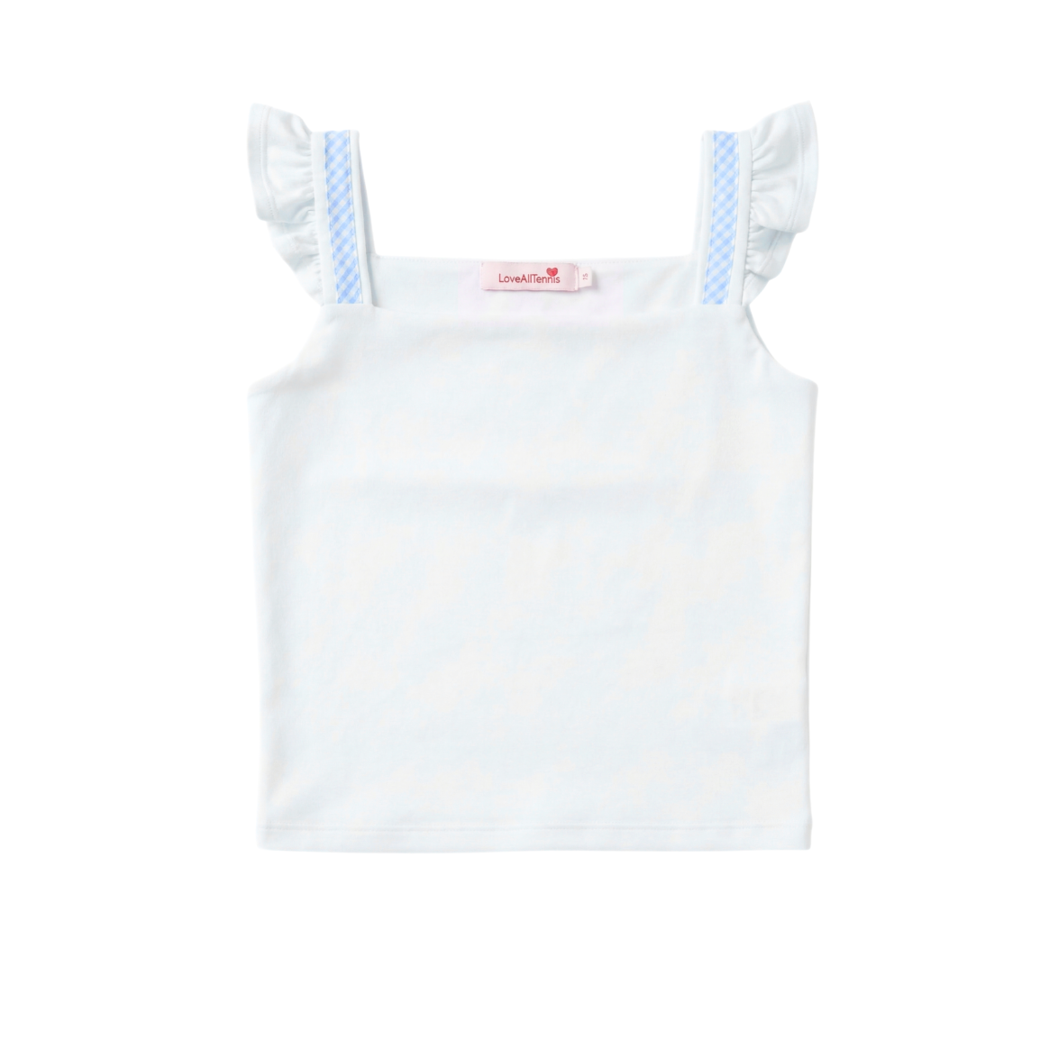 White tank top with blue straps on a white background