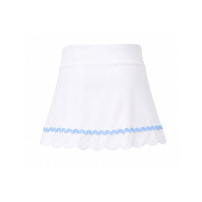 White skirt with blue trim on a white background