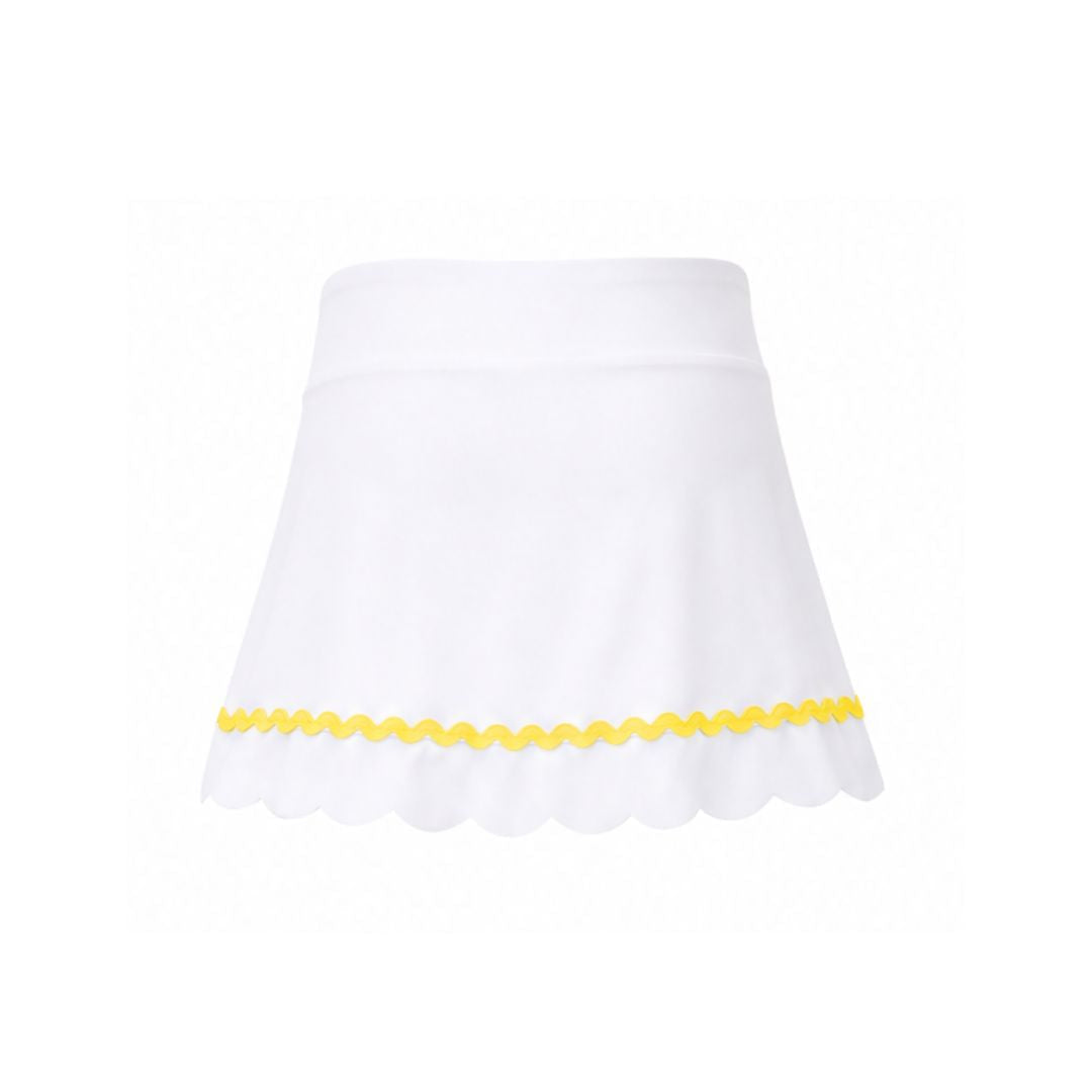 White skirt with yellow trim on a white background