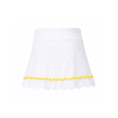 White skirt with yellow trim on a white background
