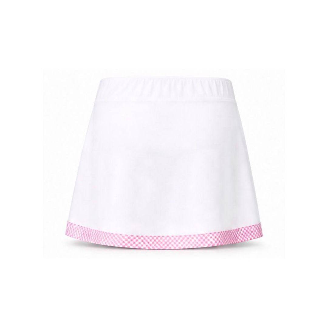 White skirt with pink trim on a white background