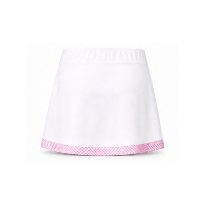White skirt with pink trim on a white background