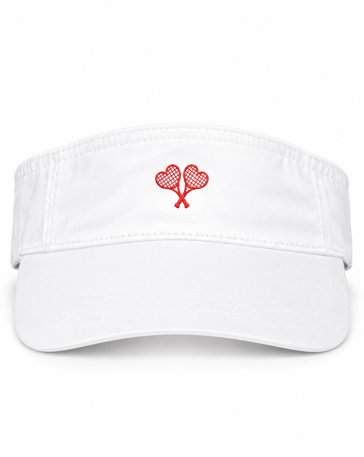 White visor with red graphic on white background