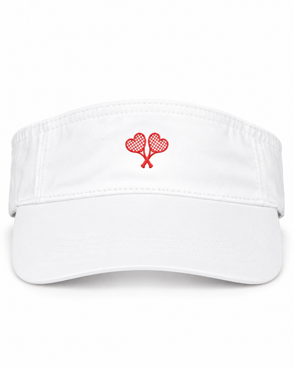 White visor with red graphic on white background