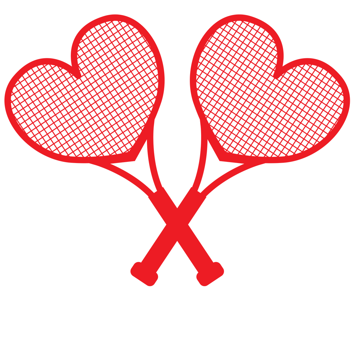 Two red heart-shaped tennis rackets on a white background