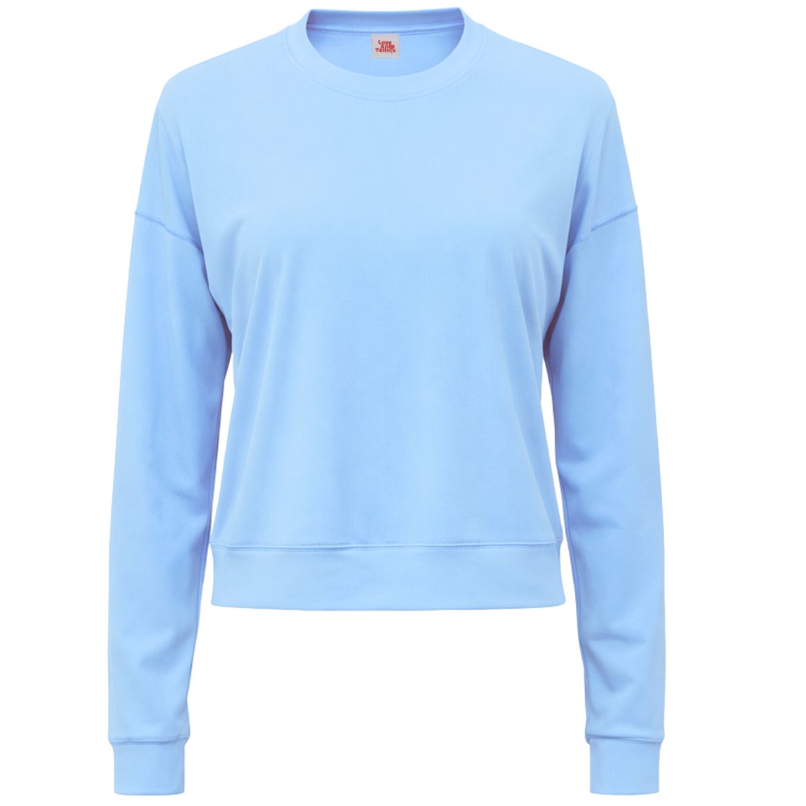 A light blue crewneck sweatshirt with long sleeves and a relaxed fit, displayed on a clean white background.