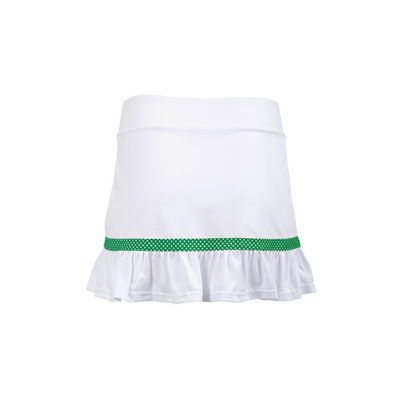 White skirt with green trim on a white background