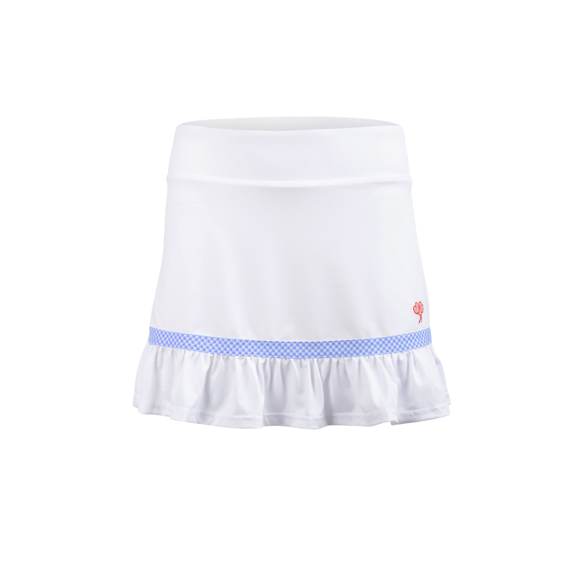 White skirt with a blue trim on a white background