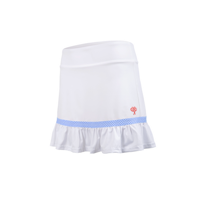White skirt with a blue trim on a white background