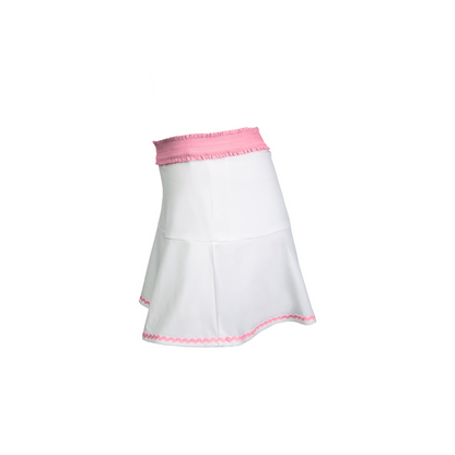 White skirt with pink trim on a white background