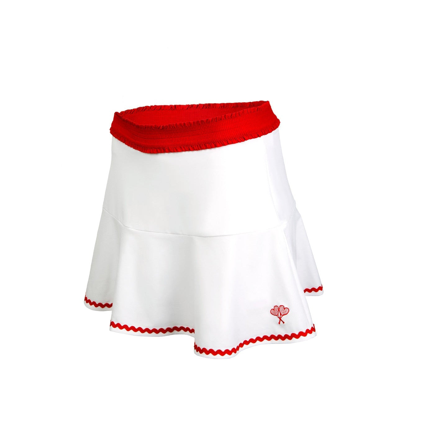 White skirt with red trim on a white background