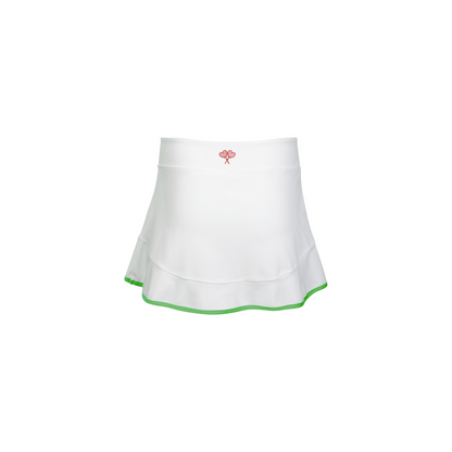 White skirt with green trim on a white background