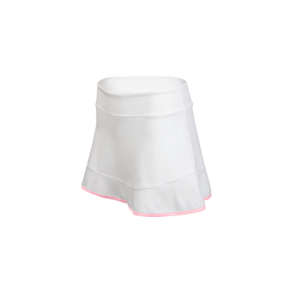 White tennis skirt with pink trim on a white background