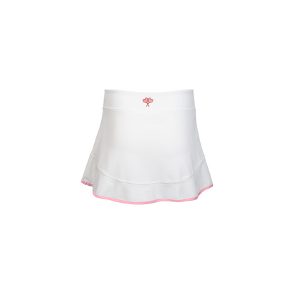 White skirt with pink trim on a white background
