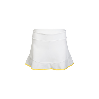 White skirt with yellow trim on a white background