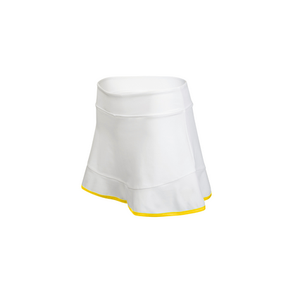 White skirt with yellow trim on a white background