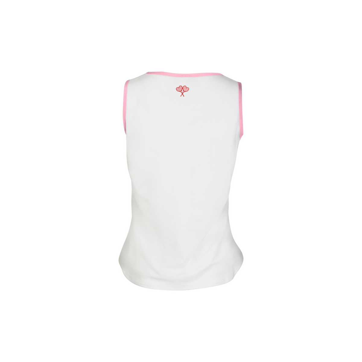 White tank top with pink trim on a white background