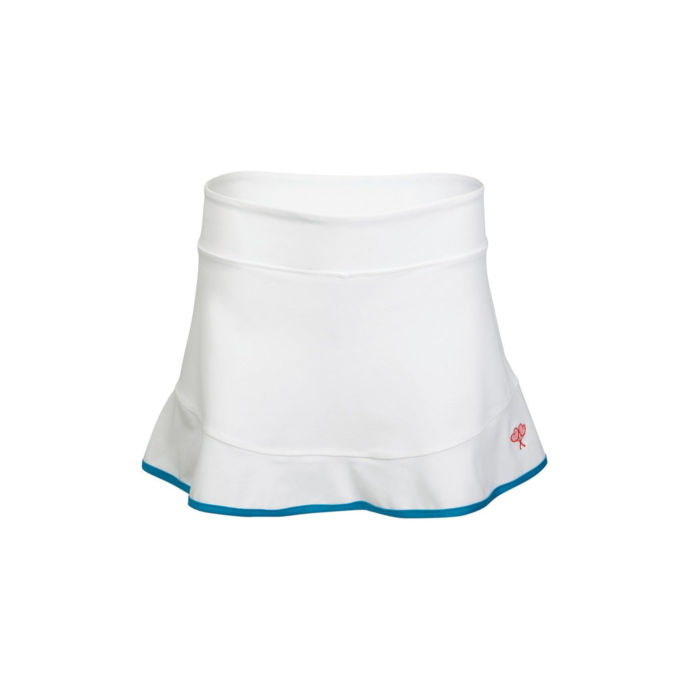 White tennis skirt with blue trim on a white background