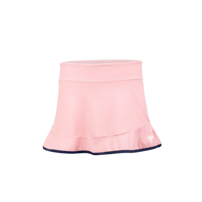 Pink skirt with a brand logo on a white background