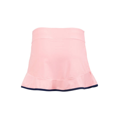 Pink skort with a navy trim on a white background
